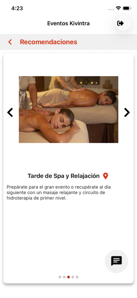 Recomendaciones y experiencias del evento en la app de Kivintra Eventos