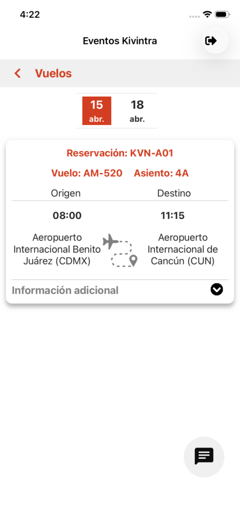 Detalle de vuelo del participante en la app de Kivintra Eventos
